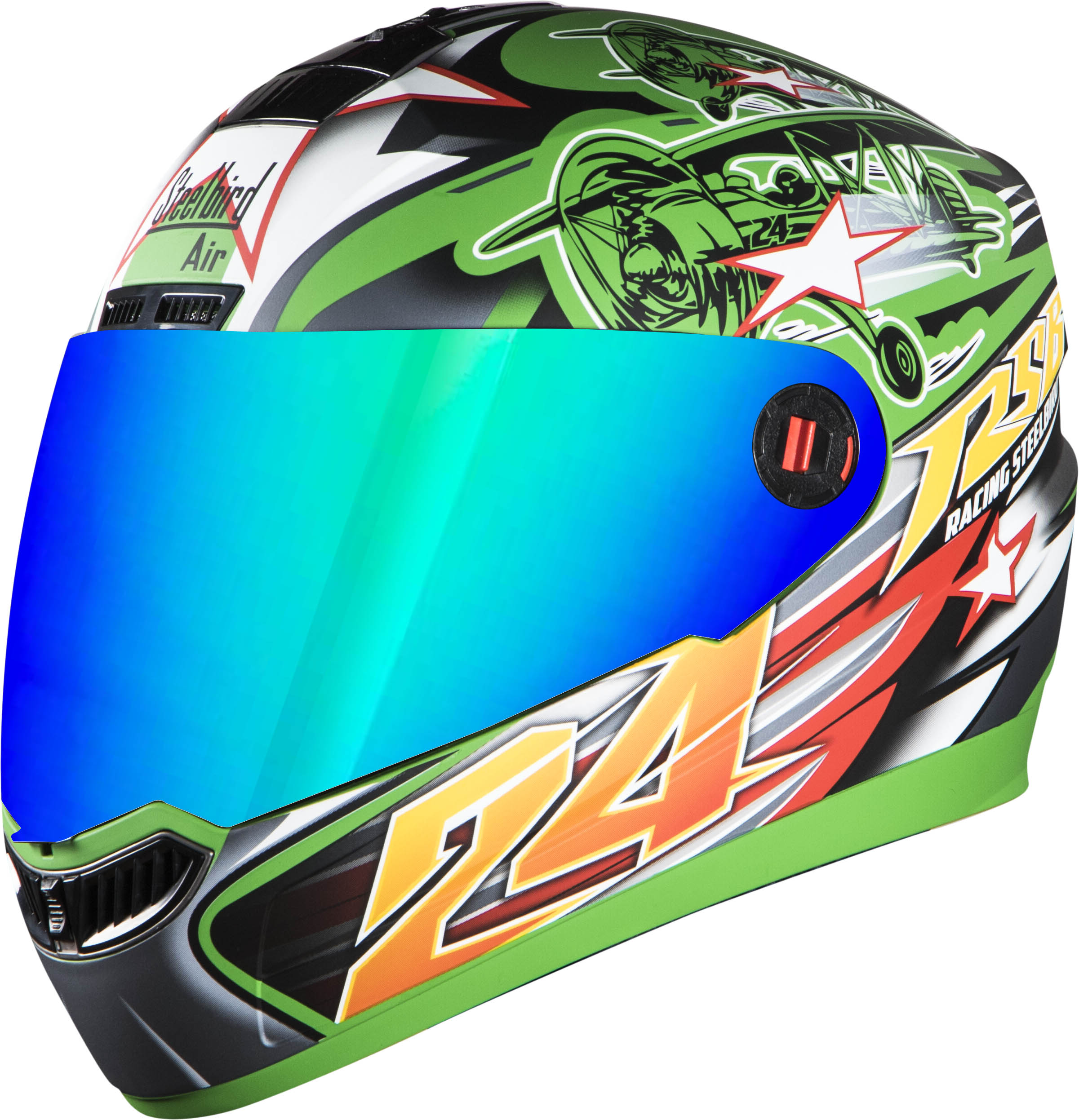 SBA-1 Hovering Glossy Parrot Green With Yellow ( Fitted With Clear Visor  Extra Rainbow Chrome Visor Free)
